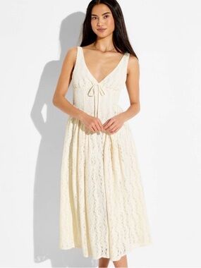 Target Wild Fable Midi Lace Basque Empire Waist Dress in Cream